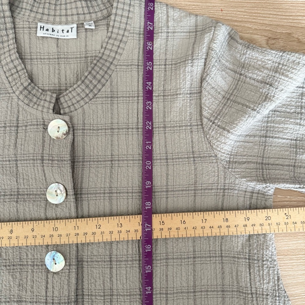 Habitat Medium Grey Plaid Button Up Shirt Plaid Lagenlook Relaxed Patch Pockets - Picture 8 of 9